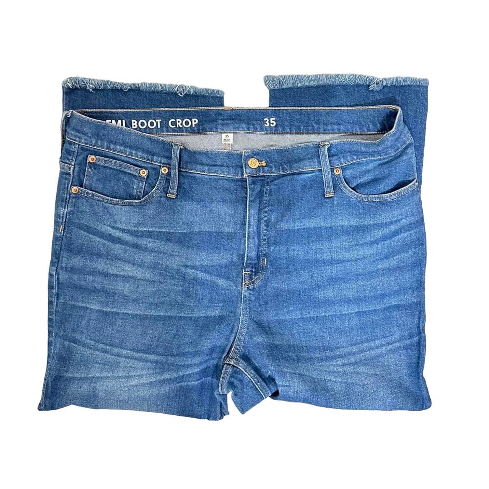 J Crew Womens‎ Blue Demi-Boot Crop Denim Jeans Raw Hem BA628 Mid-Rise Sz 35